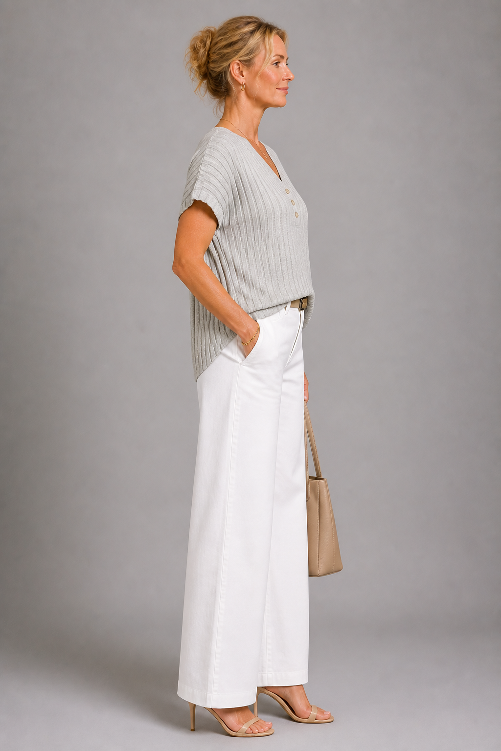Hannah | Grey Button Knit Top