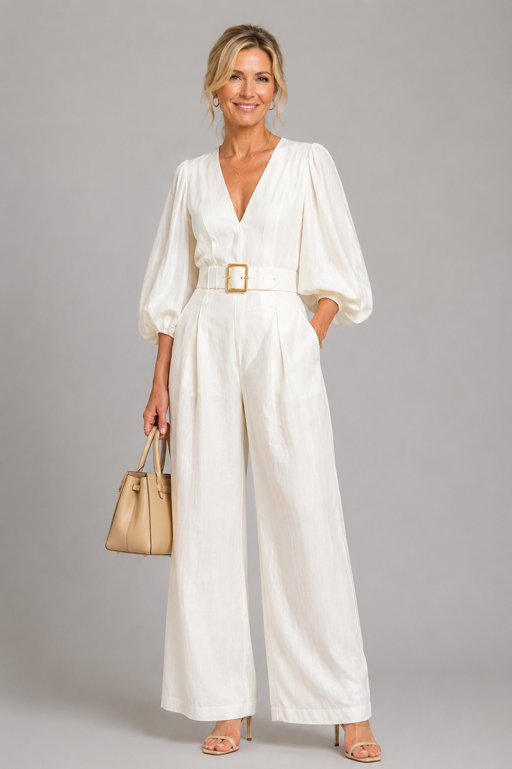 Beverley | Ivory Balloon-Sleeve Jumpsuit