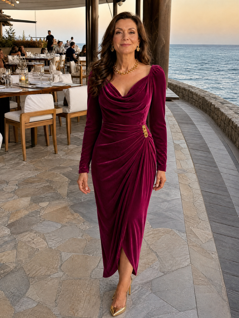 Marlene | Burgundy Velvet Midi Dress