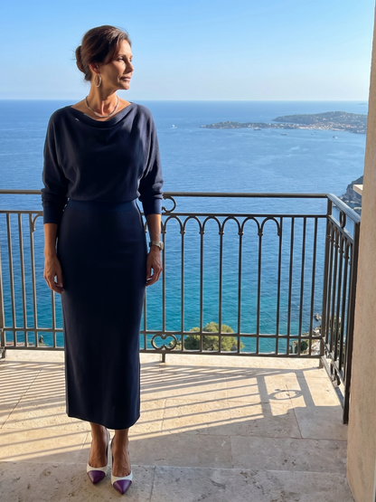 Clare | Grey Cowl-Neck Knitted Dress