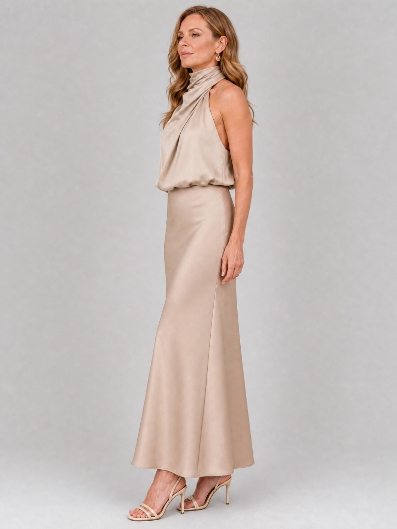 Marion | Burgundy Draped-Neck Maxi Dress