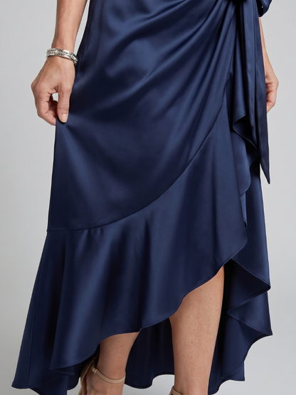Lynne | Champagne Satin-Sheen Wrap Dress