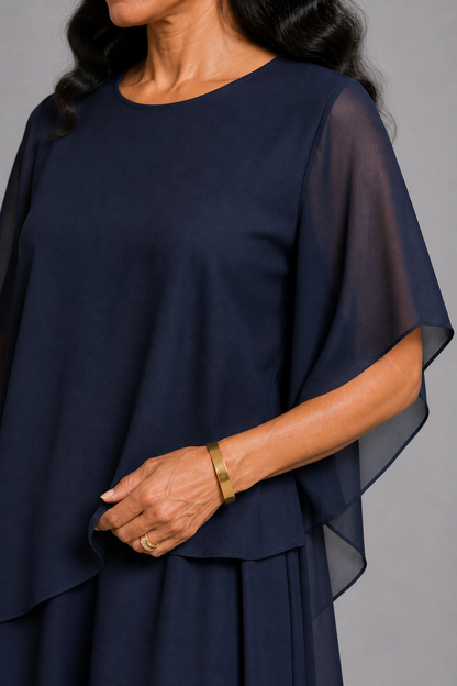 Georgia | Navy Chiffon-Layer Trouser Set