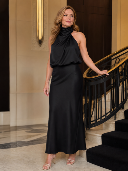 Marion | Burgundy Draped-Neck Maxi Dress