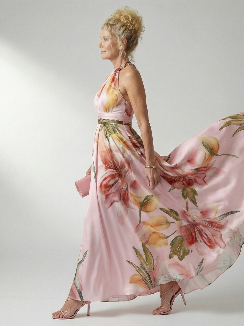 Monica | Floral Print Tie-Belt Maxi Dress
