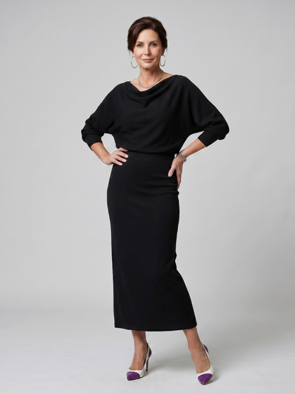 Clare | Grey Cowl-Neck Knitted Dress
