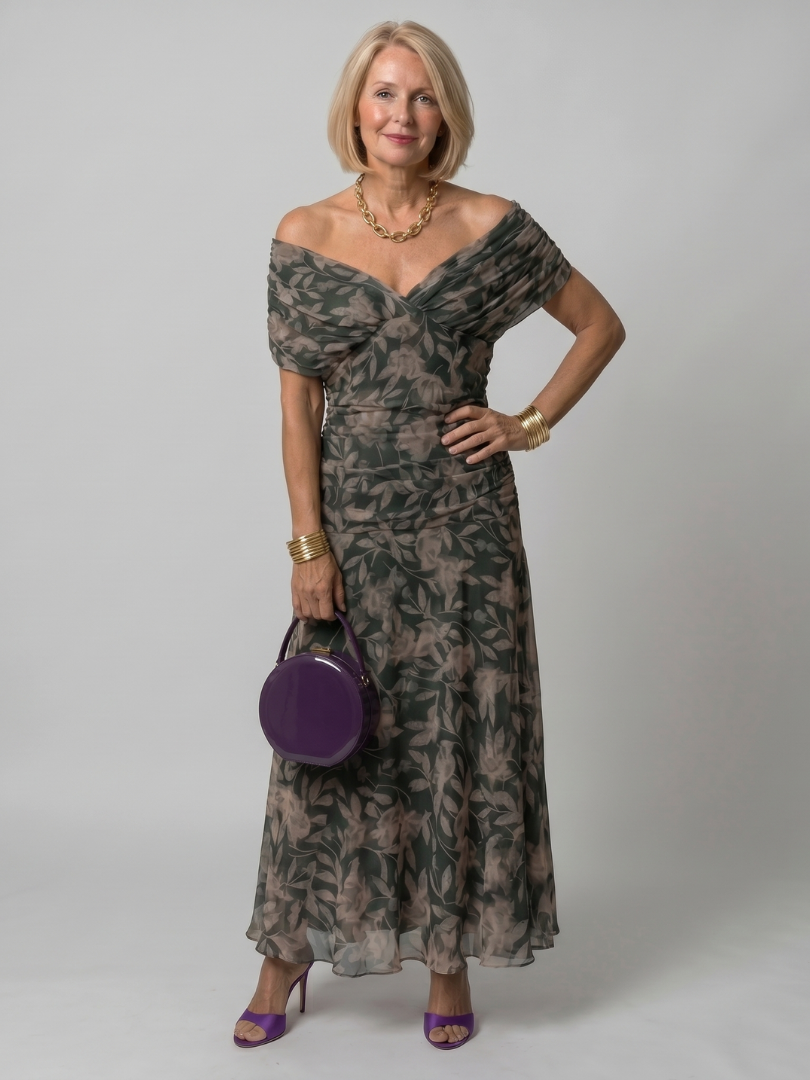 Linda | Violet Floral Print Midi Dress