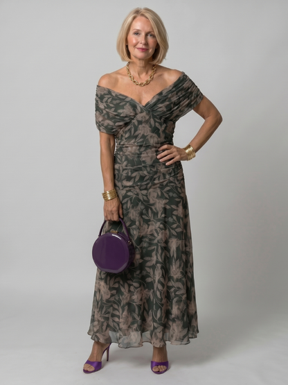 Linda | Violet Floral Print Midi Dress
