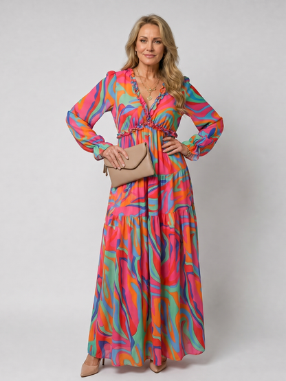 Dawn | Coral Floral Print Maxi Dress