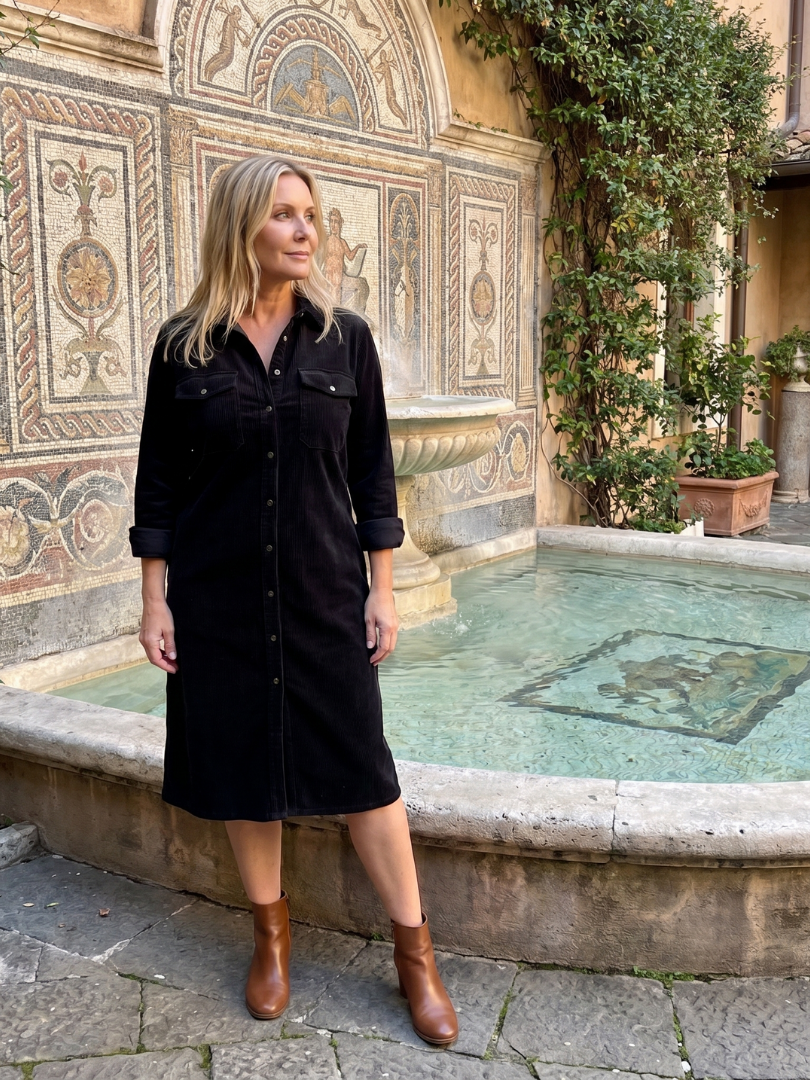 Judith | Camel Corduroy-Look Shirt Dress