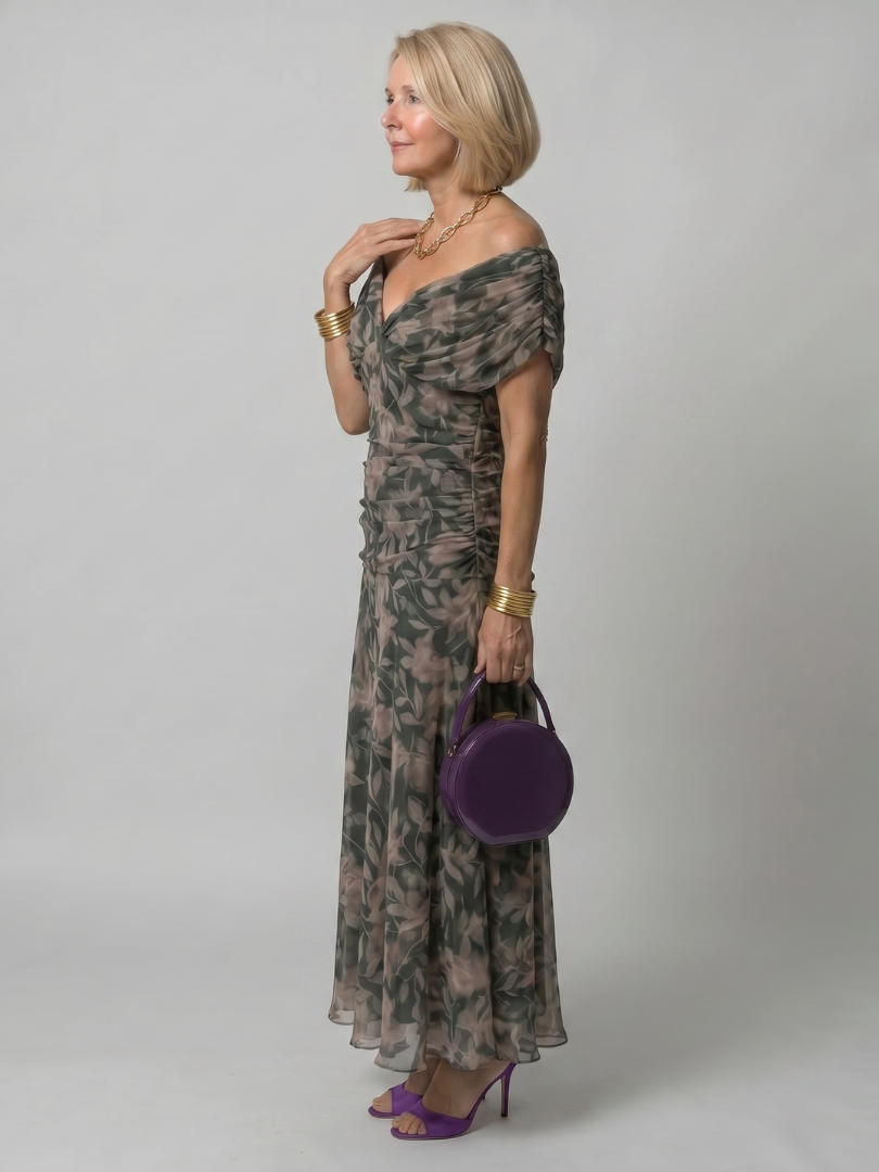 Linda | Violet Floral Print Midi Dress