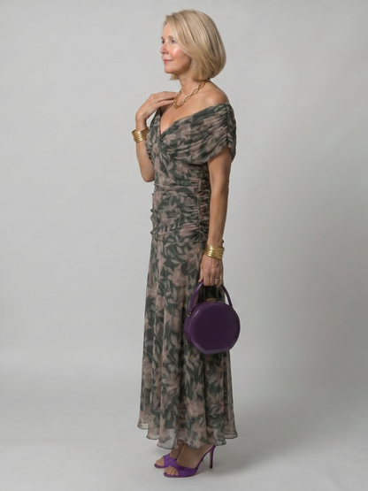 Linda | Violet Floral Print Midi Dress