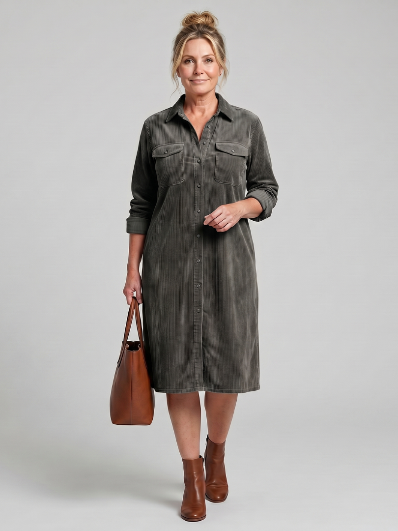 Judith | Camel Corduroy-Look Shirt Dress