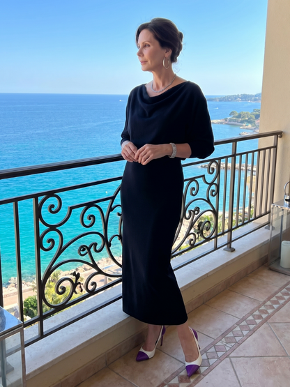 Clare | Grey Cowl-Neck Knitted Dress