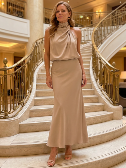 Marion | Burgundy Draped-Neck Maxi Dress