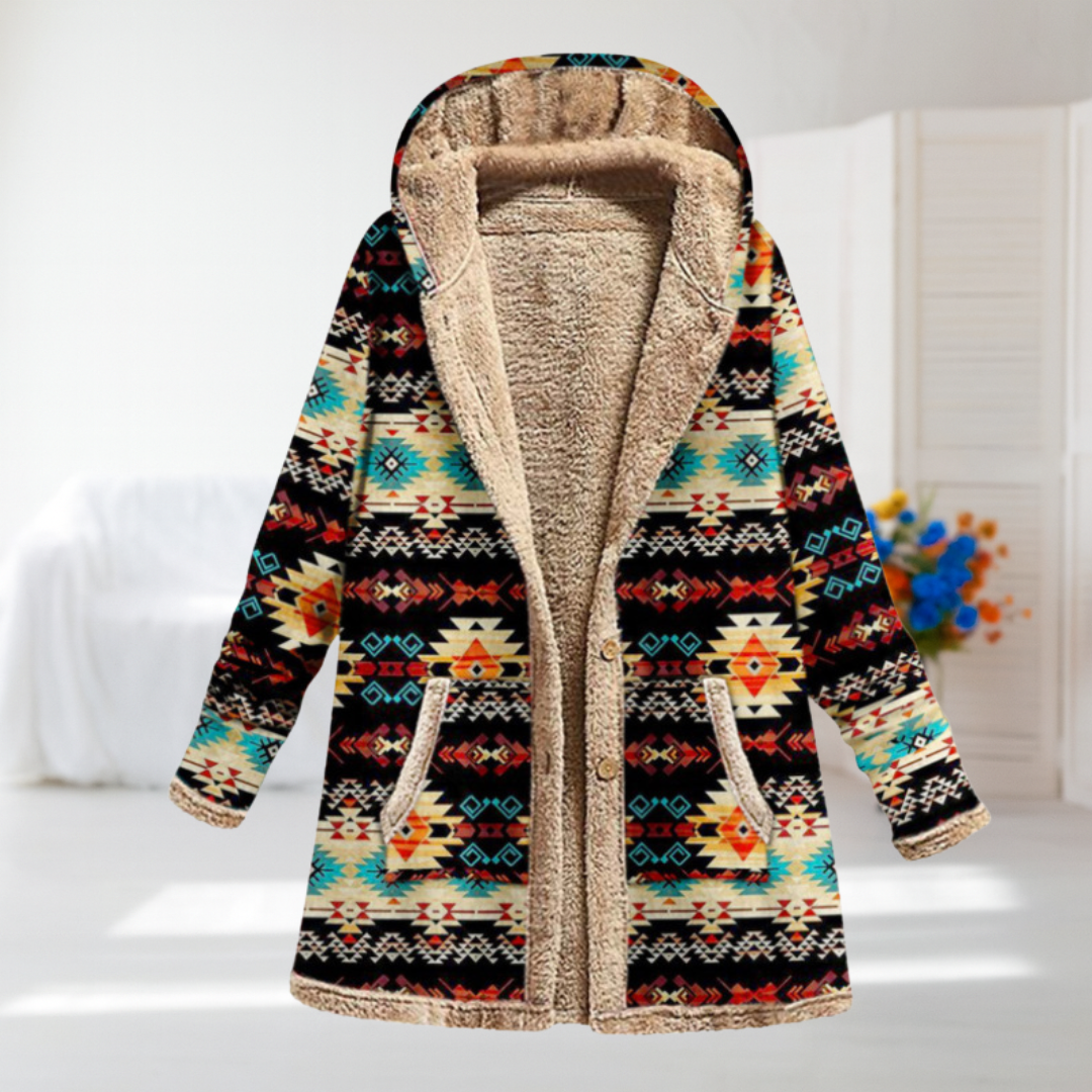 Alison | Black Geometric Hooded Coat