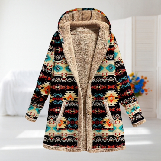 Alison | Black Geometric Hooded Coat