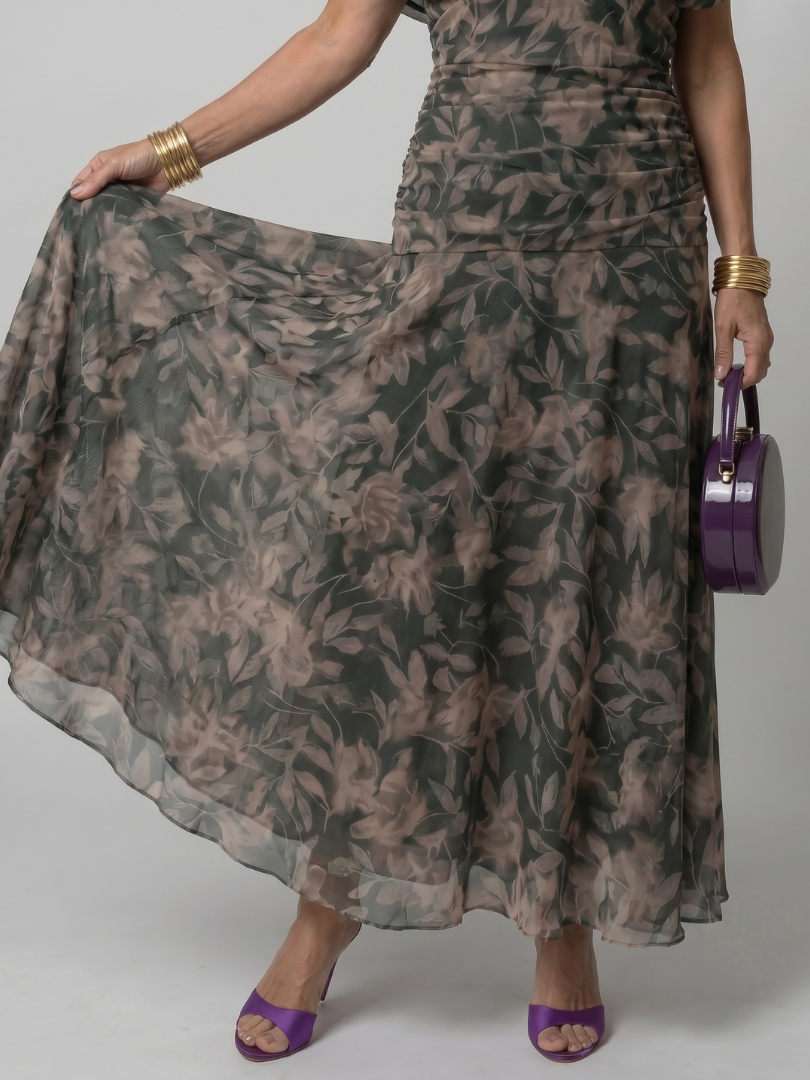 Linda | Violet Floral Print Midi Dress