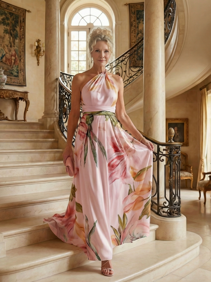 Monica | Floral Print Tie-Belt Maxi Dress