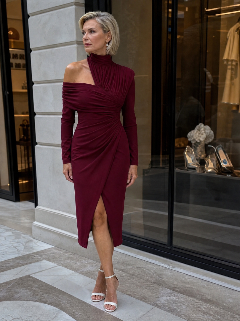 Constance | Blue High-Neck Midi Dress