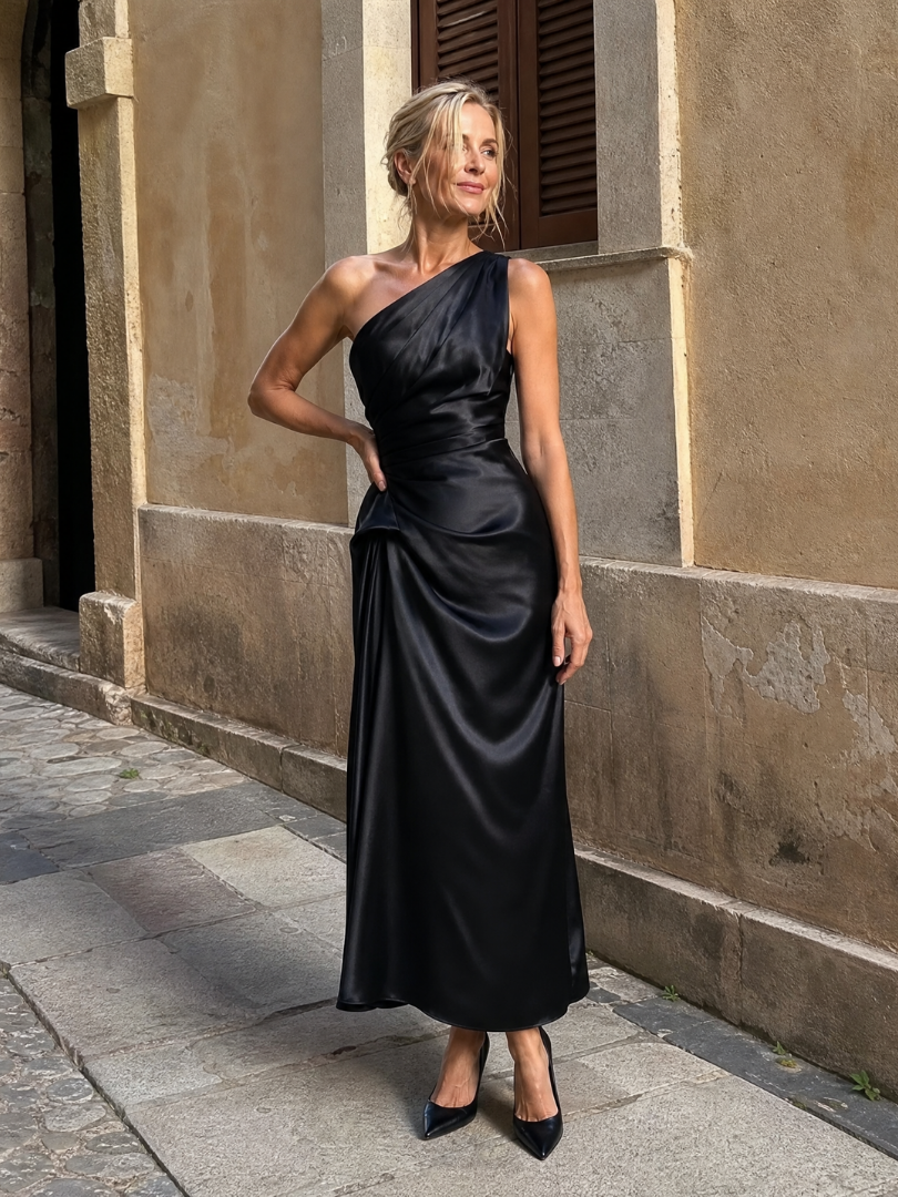 Cora | Champagne One-Shoulder Maxi Dress