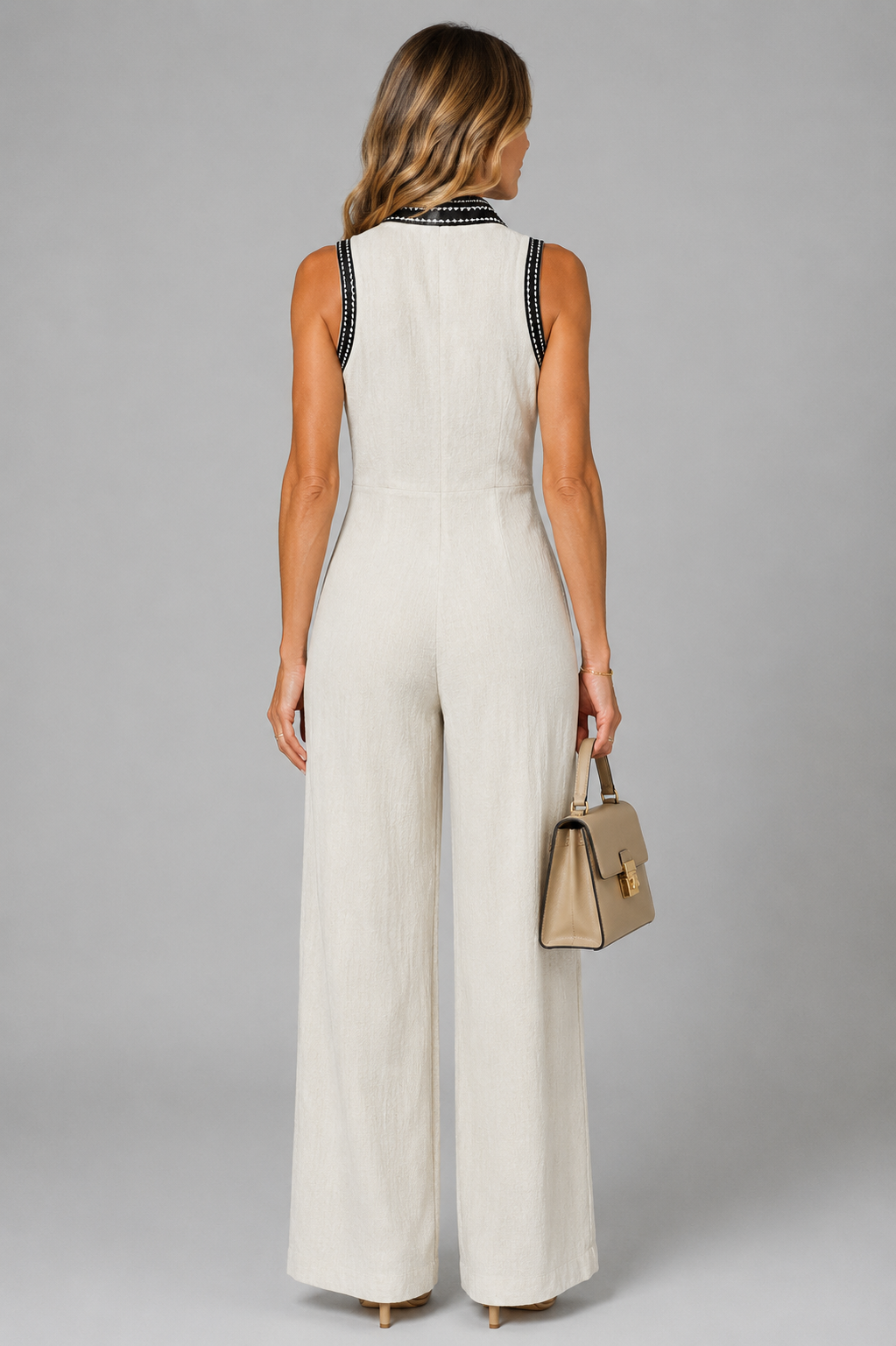 Shirley | Ivory Embroidered-Look Jumpsuit