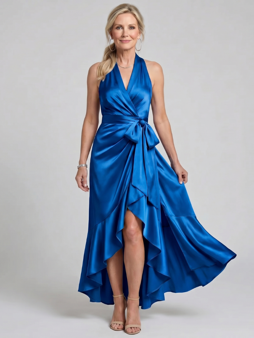Lynne | Champagne Satin-Sheen Wrap Dress