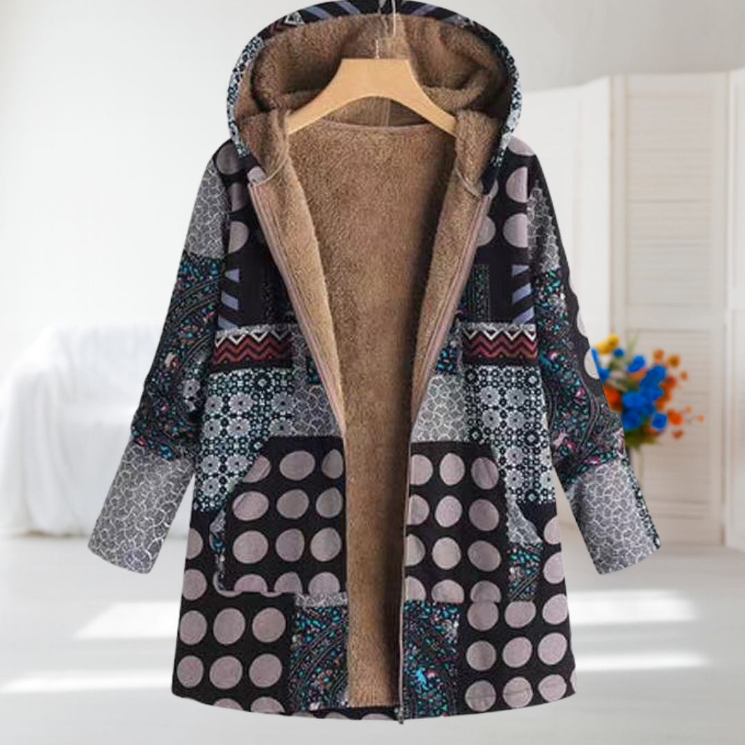 Patricia | Black Polka Dot Patchwork Coat