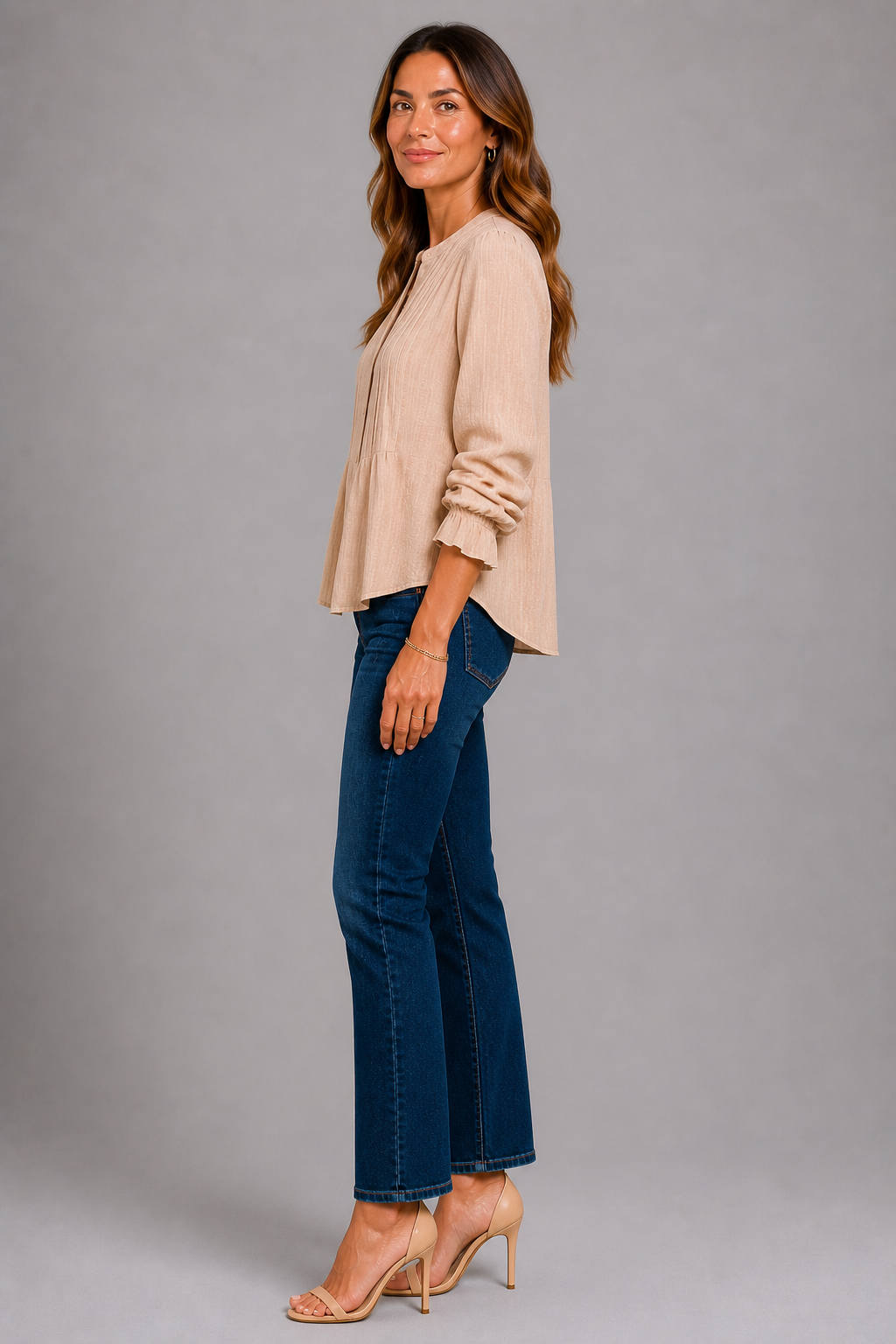Shelley | Beige Pintuck Blouse