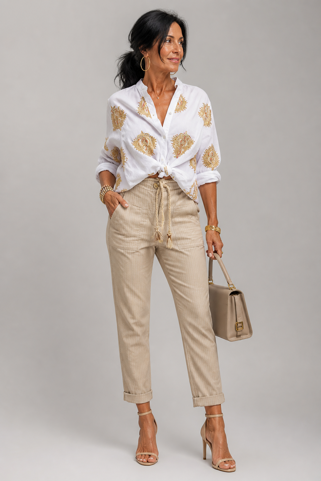 Eleanor | White Gold Embroidered Blouse