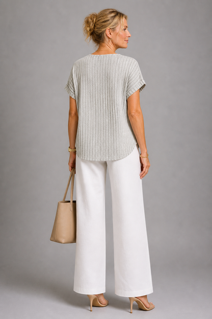Hannah | Grey Button Knit Top