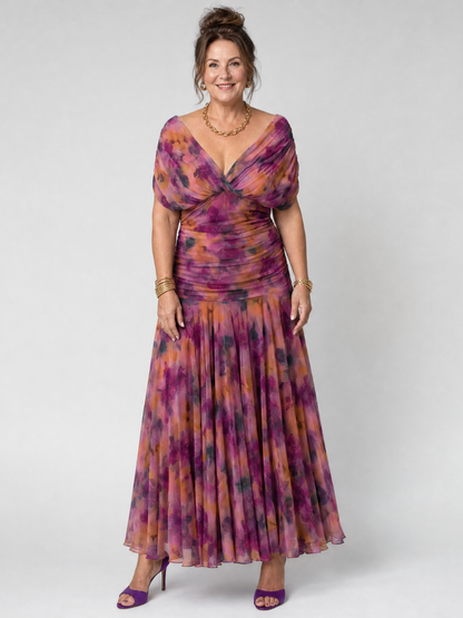 Linda | Violet Floral Print Midi Dress