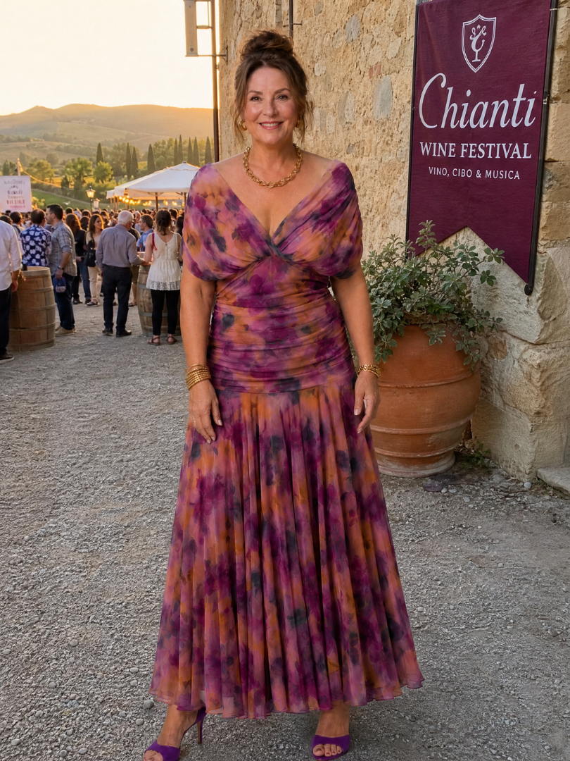 Linda | Violet Floral Print Midi Dress