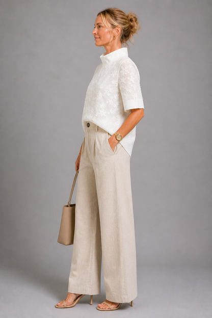 Willa | White Embroidered High-Neck Top