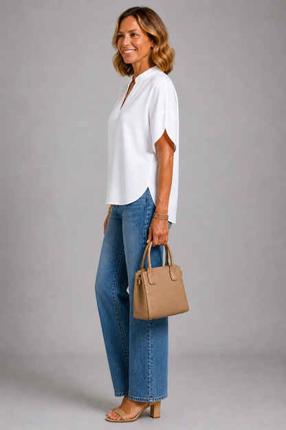 Stevie | White Notch-Neck Top