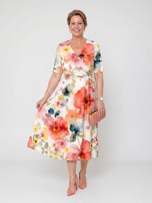 Sharon | Watercolour Floral Midi Dress