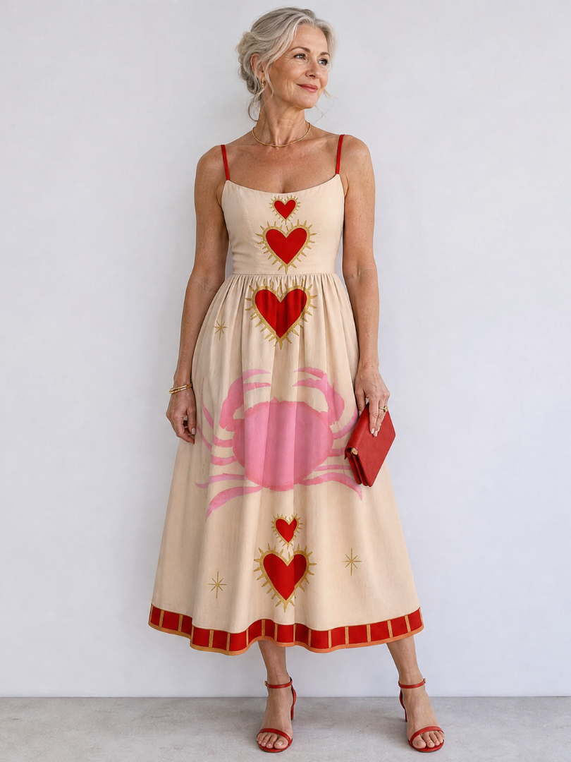 Iris | Heart Print Midi Dress