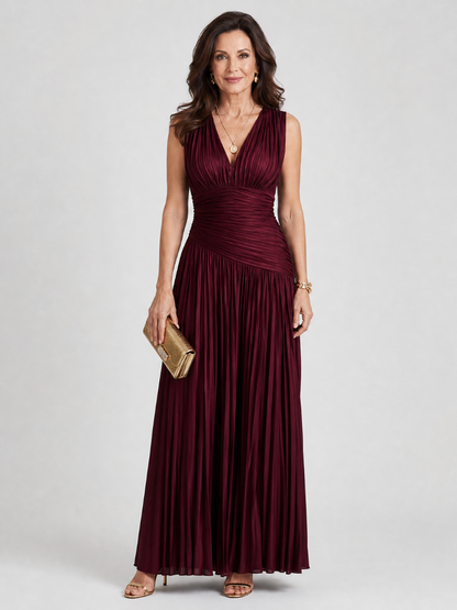 Bridget | Burgundy Pleated Maxi Dress