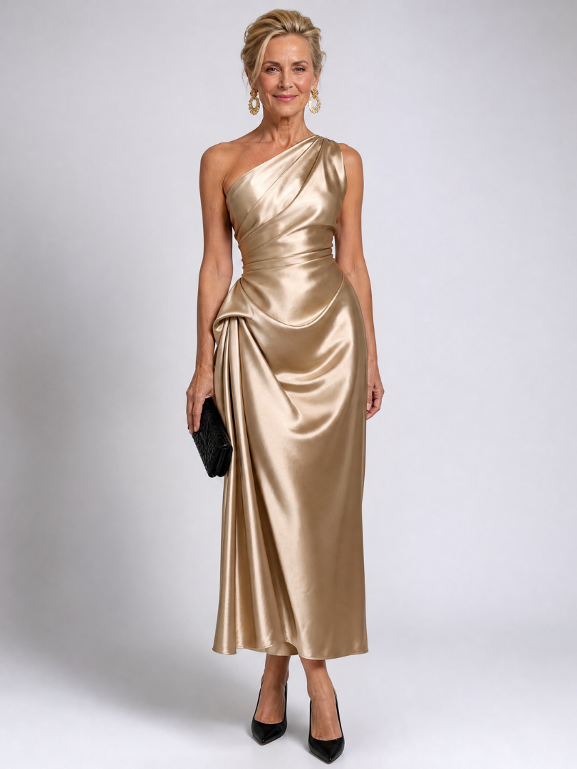 Cora | Champagne One-Shoulder Maxi Dress