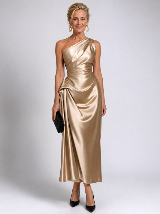 Cora | Champagne One-Shoulder Maxi Dress