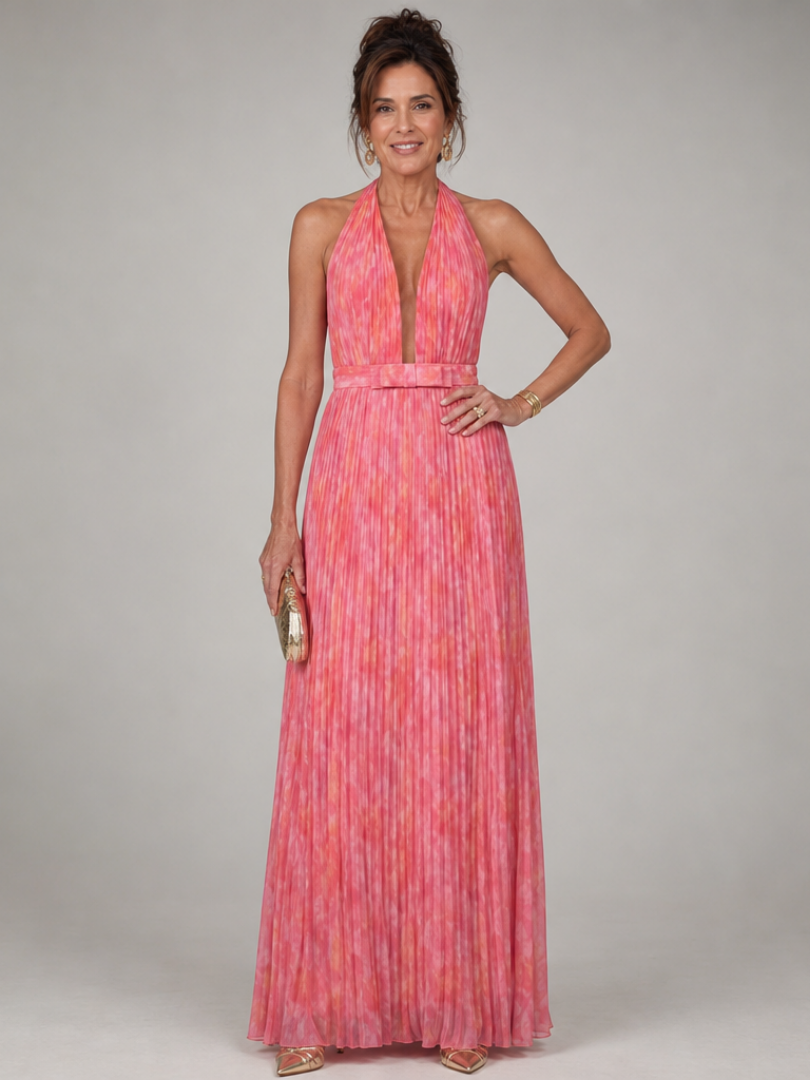 Celia | Coral Pleated Maxi Dress