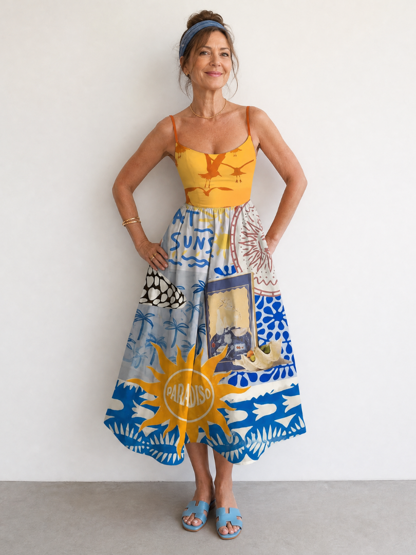 Veronica | Mediterranean Print Midi Dress