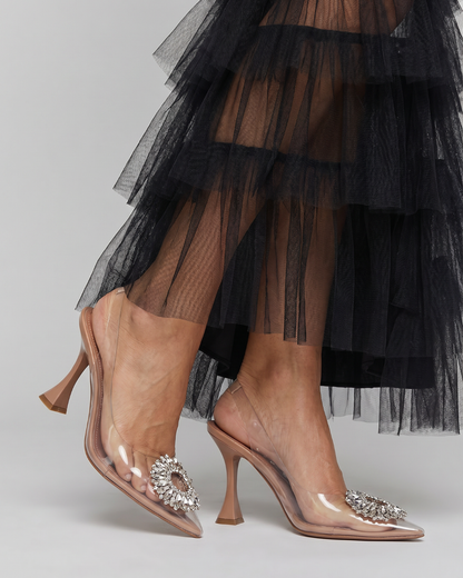 Clara | Crystal Buckle Heeled Mules