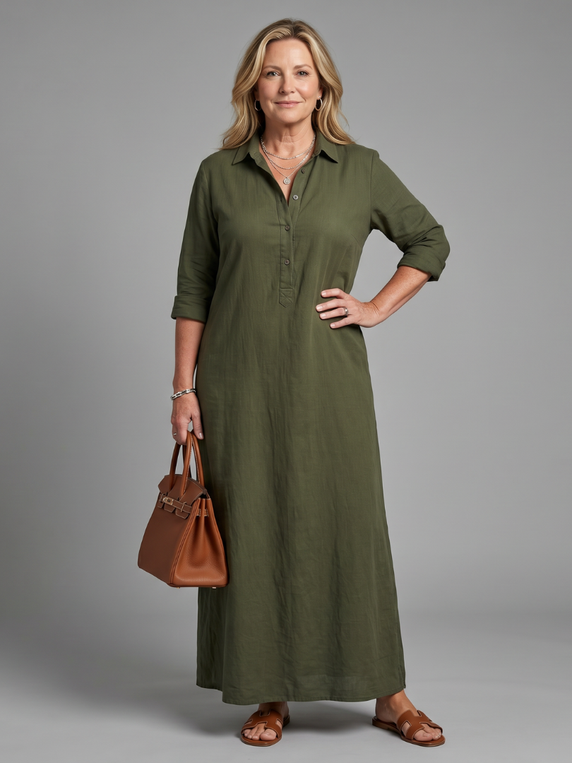 Philippa | Olive Linen-Look Maxi Dress