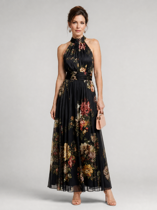 Penelope | Black Rose Print Maxi Dress