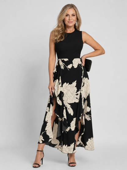 Joanna | Black Floral Print Midi Dress