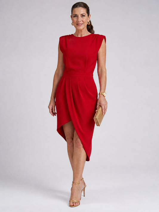 Rosemary | Red Asymmetric Midi Dress