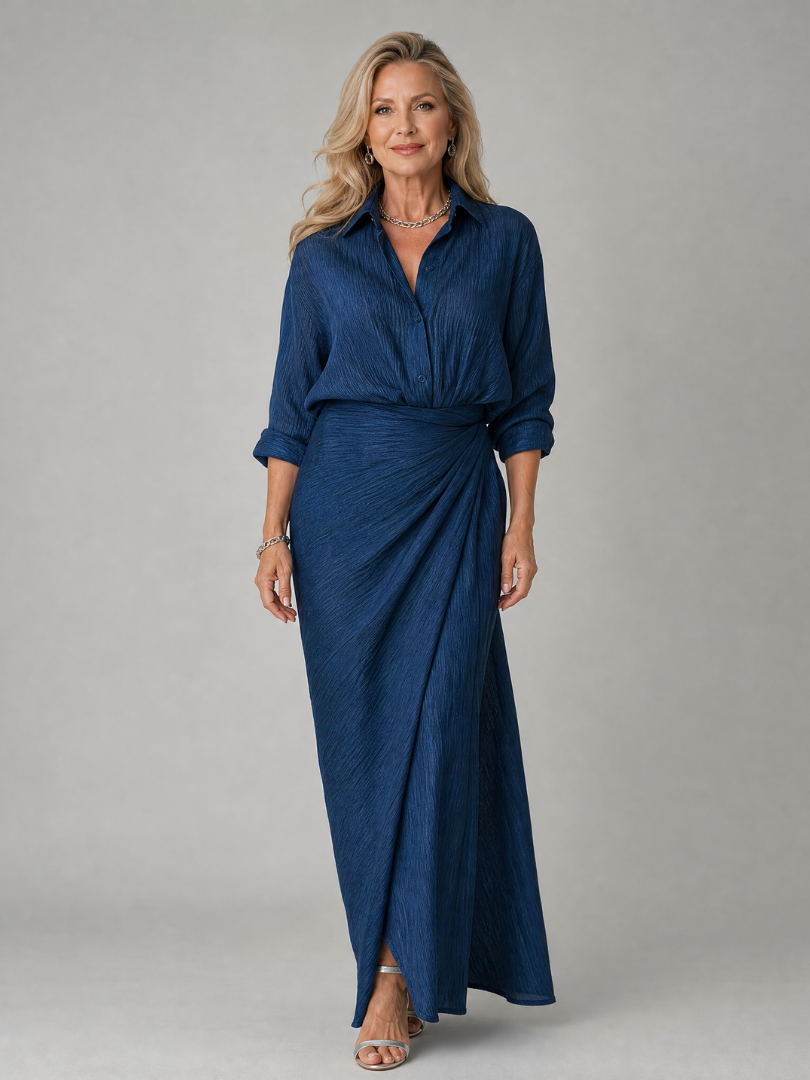 Patricia | Denim Blue Wrap-Skirt Maxi Dress
