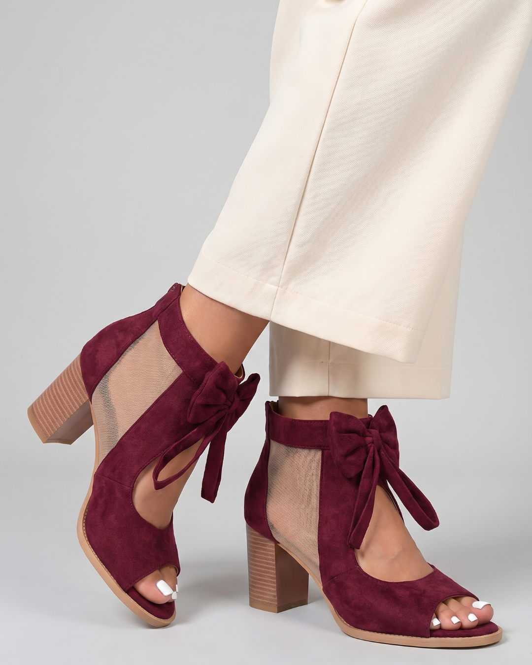 Theresa | Burgundy Bow Block-Heel Sandals