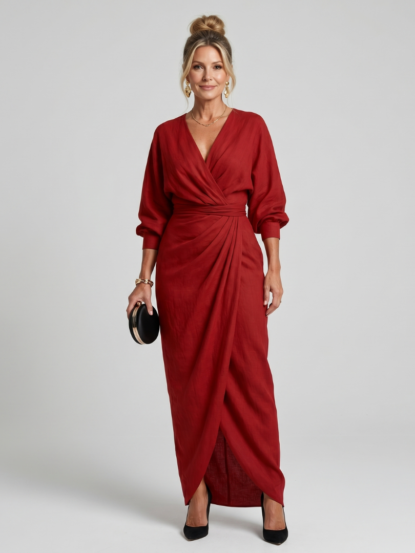 Kate | Red Long-Sleeve Wrap Dress